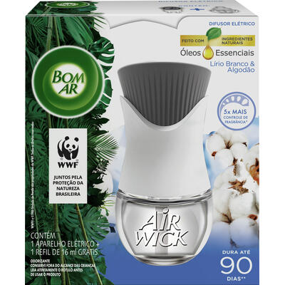 Difusor Bom Ar Aparelho + Refil 16ml Lírio Branco 1 kit