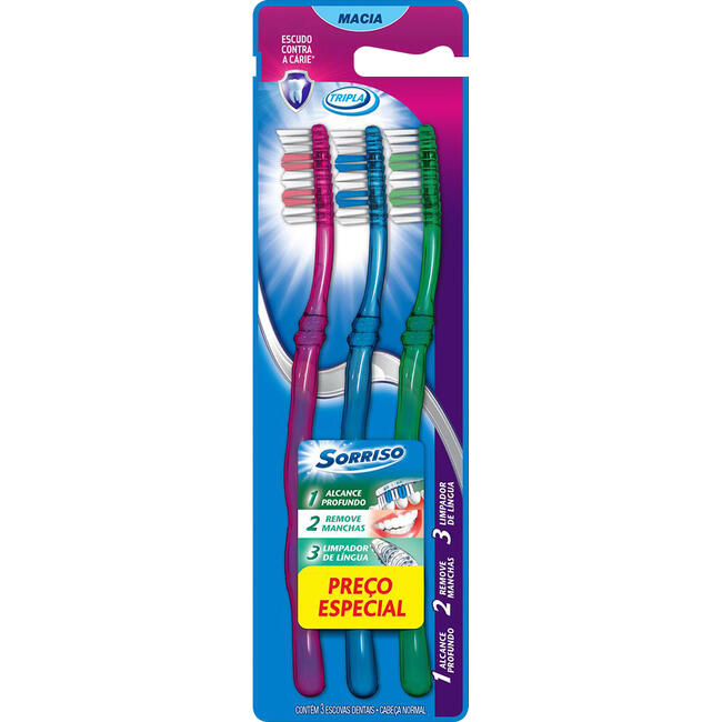 Escova Dental Sorriso Tripla Blíster com 3 unidades
