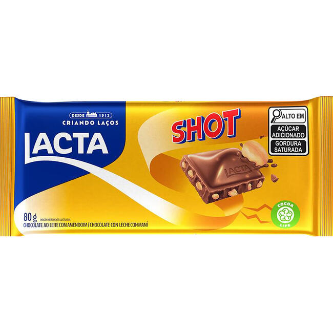 Chocolate Lacta Shot ao leite com amendoim Unidade com 80g