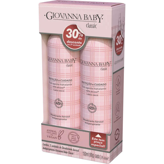 Kit Desodorante Aerossol Giovanna Baby Rosa - 150ml Caixeta com 2 unidades
