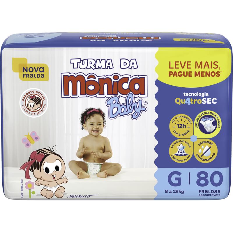 Fralda Descartável Turma da Mônica Giga G Pacote com 80 unidades