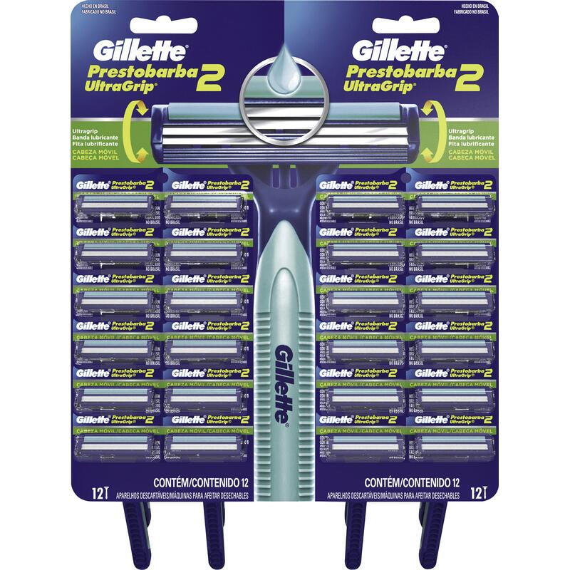 Aparelho de Barbear Gillette Prestobarba2 UltraGrip Cabeça Móvel Blíster com 2 unidades