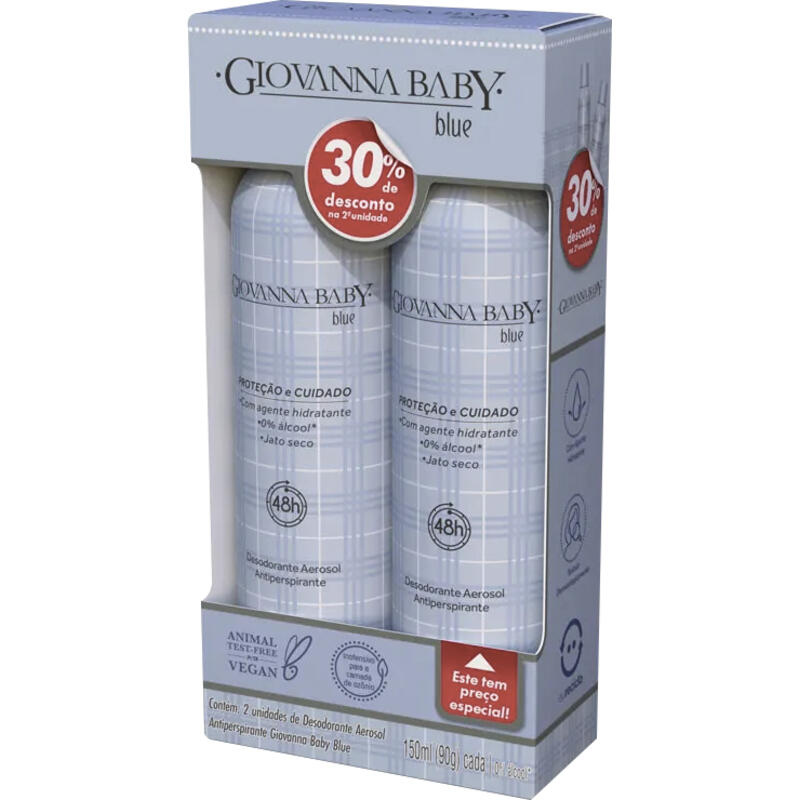 Kit Desodorante Aerossol Giovanna Baby Blue - 150ml Caixeta com 2 unidades