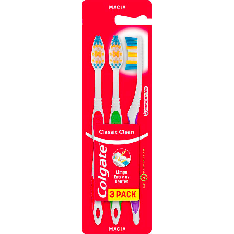 Escova Dental Colgate Classic Clean Embalagem com 3 unidades