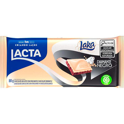 Chocolate Lacta Branco e ao leite Diamante Negro Laka Unidade com 80g