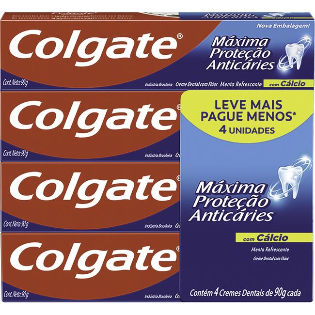 Creme Dental Colgate Máxima proteção anticáries Pack com 4x90g