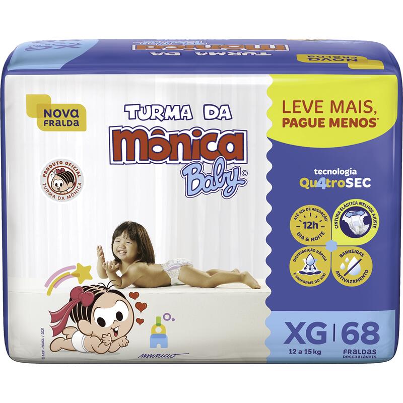 Fralda Descartável Turma da Mônica Giga XG Pacote com 68 unidades