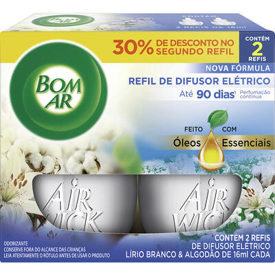 Difusor Bom Ar Lírio Branco e Algodão Refil com 2x16ml