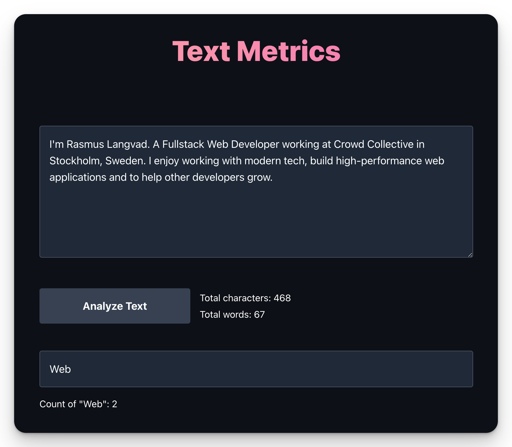 Text metrics screen shot