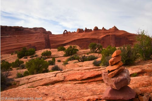 A very official cairn on the slickrock beyond the end of the "trail" at the Upper Delicate Arch Viewpoint, Arches National Park, Utah