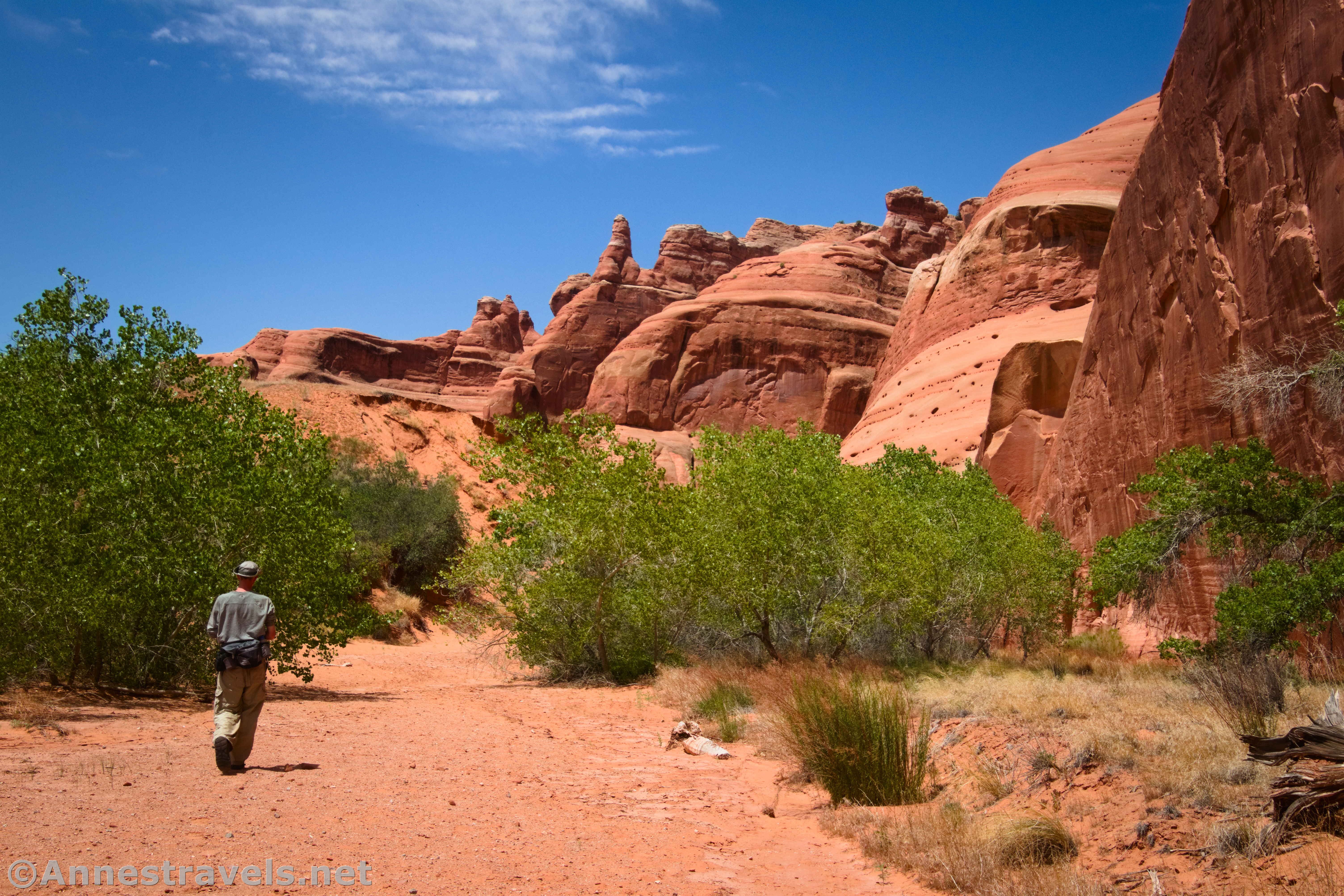 Hiking down a spur off of Lost Spring Canyon, Arches National Park, Utah