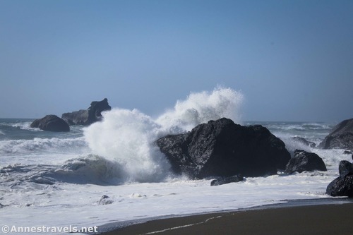 One of the smaller sea stacks and therefore smaller waves along the Pacific coast, Prairie Creek Redwoods State Park, California