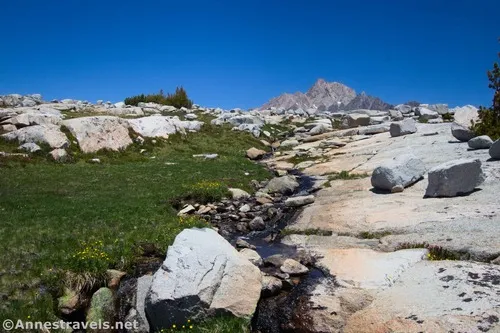 Hiking up the stream toward Humphreys Peak above Piute Pass, Inyo National Forest, California