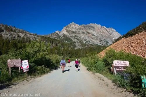 Hiking up the road beyond the hiker's parking area toward Piute Pass Trailhead, Inyo National Forest, California