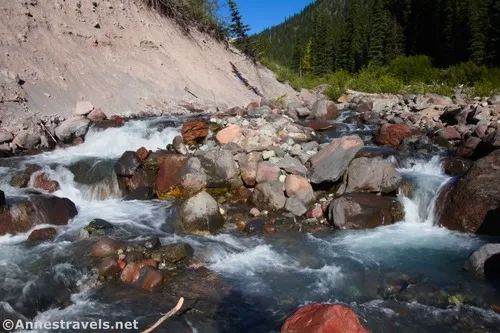 Crossing Inlet Fork on the Emmons Moraine Trail, Mount Rainier National Park, Washington