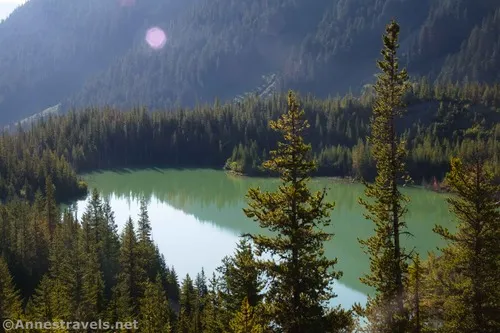 Looking down on a glacial lake on the Emmons Moraine Trail, Mount Rainier National Park, Washington