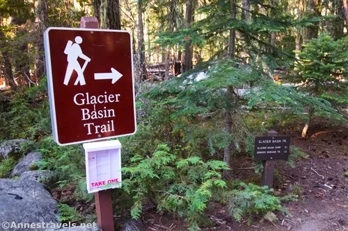 Sign at the Glacier Basin Trailhead, Mount Rainier National Park, Washington