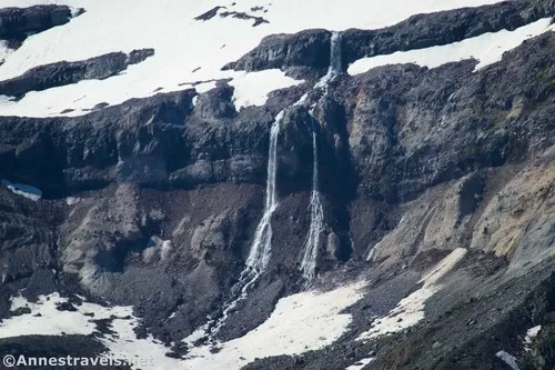 Closeup of the waterfall across the Emmons Moraine, Mount Rainier National Park, Washington