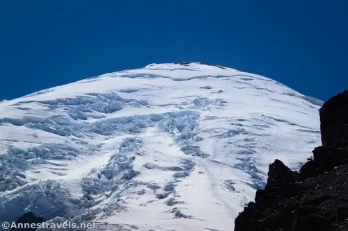 The summit (or close to it) of Mt. Rainier with a rib of Mt. Ruth on the right from the Climber's Trail, Mount Rainier National Park, Washington