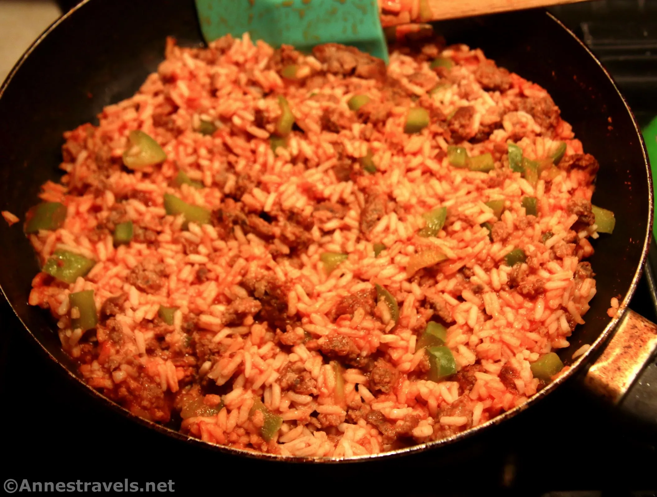 A skillet full of unstuffed peppers