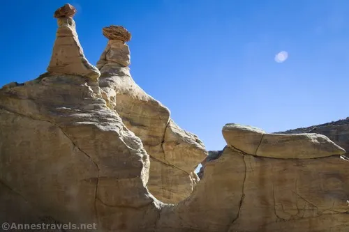 Balancing rocks while exploring Resurrection Canyon, Glen Canyon National Recreation Area, Utah