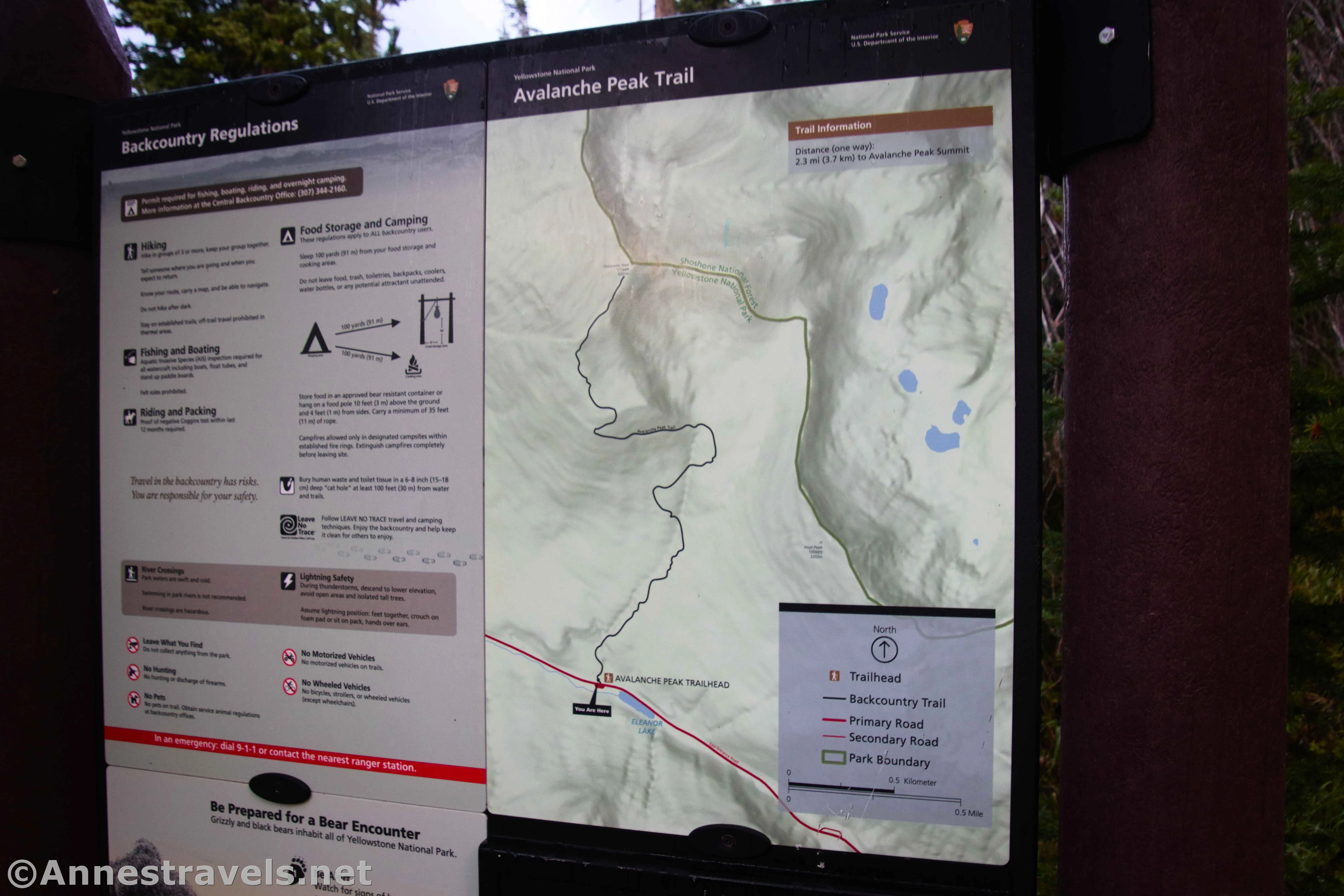 Avalanche Peak Trailhead map, 