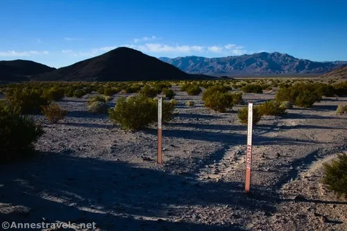 The signs next to where we parked to climb Lake Hill, Death Valley National Park, California