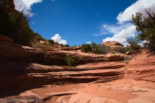 The significant dryfall.  Just above this, Willow Springs Canyon strikes right.  Arches National Park, Utah