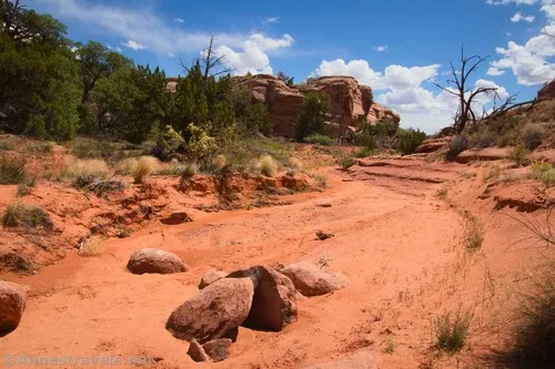 Hiking downcanyon in Willow Springs Canyon, Arches National Park, Utah