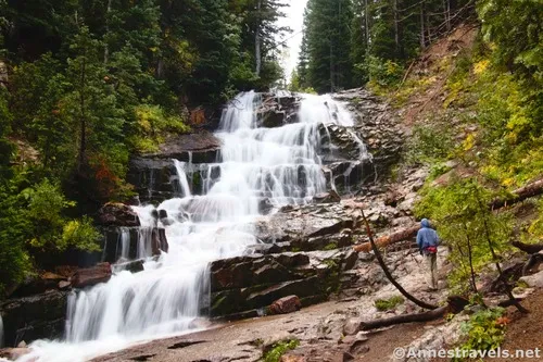 A hiker beside Gloria Falls, Uinta-Wasatch-Cache National Forest, Utah