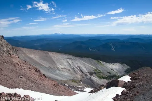 Looking down Zigzag Canyon from near where the second ridge met snow above Paradise Park, Mount Hood National Forest, Washington