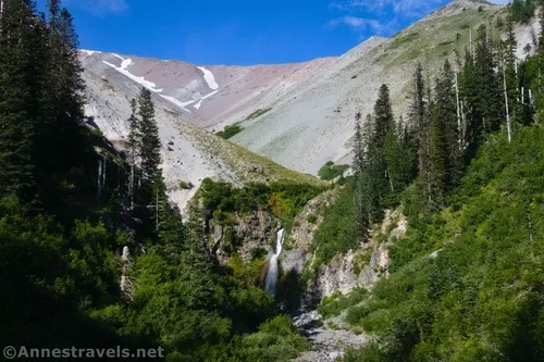 The waterfall above the Zigzag Creek crossing on the PCT en route to Paradise Park, Mount Hood National Forest, Washington