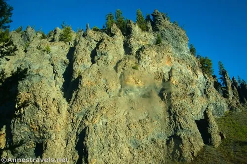 Cliffs above the Firehole Canyon Drive - my apologies for the smudge in the middle; I took the photo through the (very dirty) window of the van. Yellowstone National Park, Wyoming