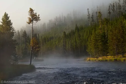 Mist above the Cascades of the Firehole River, Yellowstone National Park, Wyoming