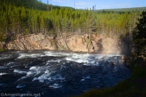 The Firehole River about to tumble over the Cascades of the Firehole River, Yellowstone National Park, Wyoming