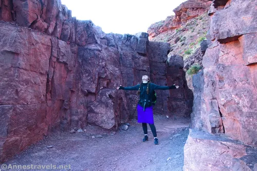 About an hour before, she had been wearing a winter coat - and she still has on several layers that she'll remove as she gets warm. South Kaibab Trail, Grand Canyon National Park, Arizona