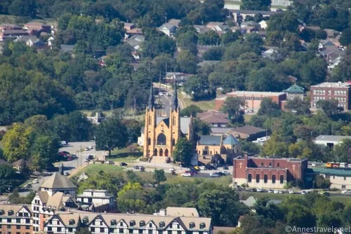 Closeup of a stately church from the Roanoke Star Viewpoint, Virginia