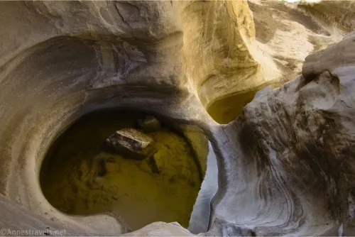 Looking down the dryfall into the Wiregrass Slot, Glen Canyon National Recreation Area, Utah