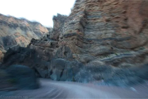 When my shutter speed was a little too slow for the speed of the van... well, you get the idea of driving the narrows of Echo Canyon Road, Death Valley National Park, California