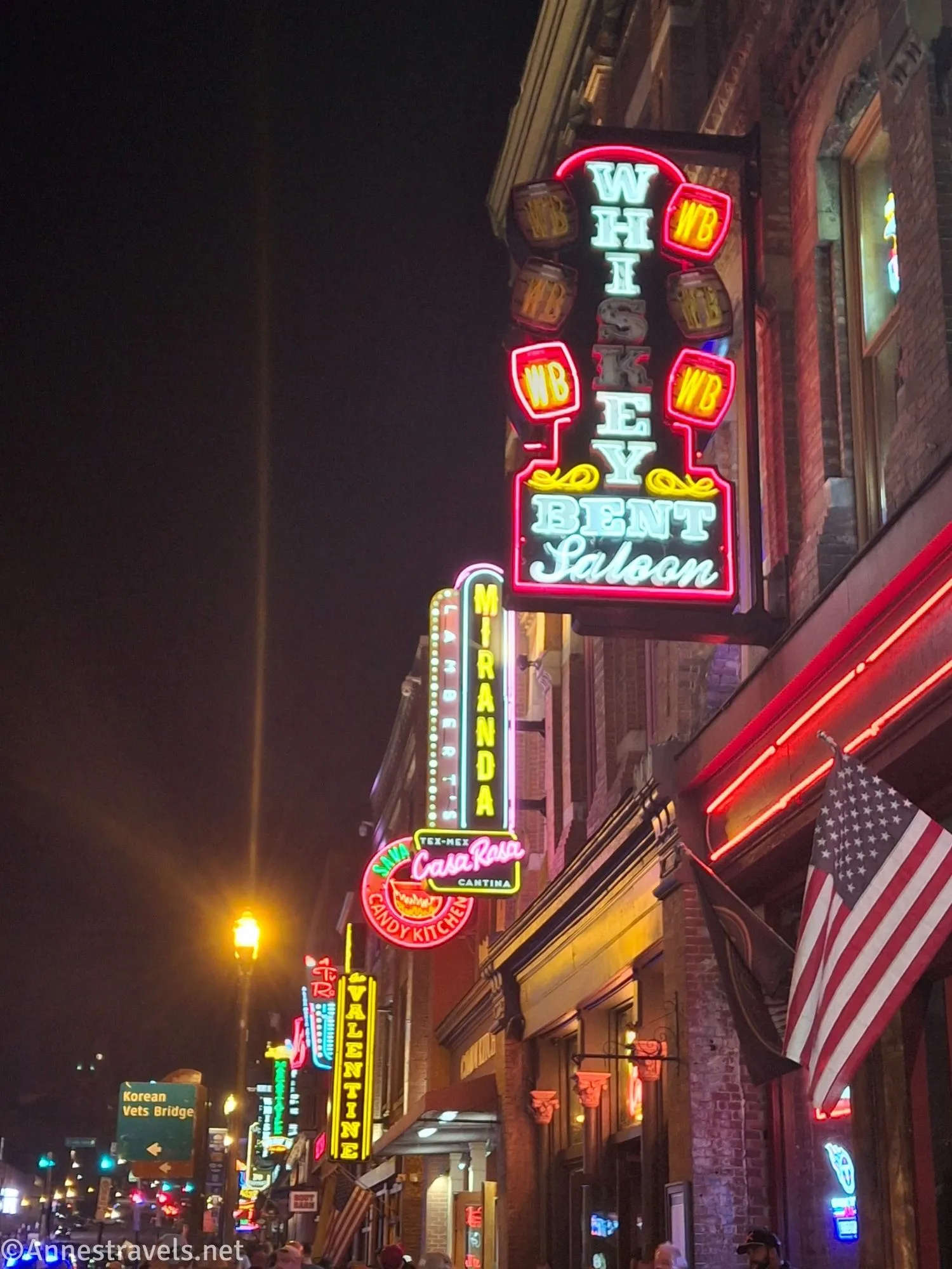 Walking along Broadway in Nashville, Tennessee, on a Sunday evening