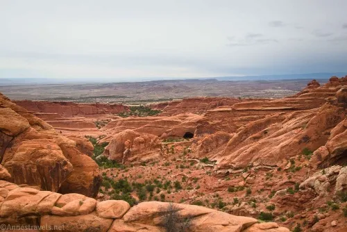 Black Arch is in the middle of the photo, Devils Garden, Arches National Park, Utah