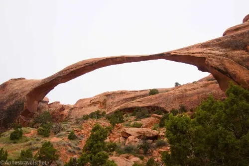 Landscape Arch from the viewpoint in Devils Garden, Arches National Park, Utah