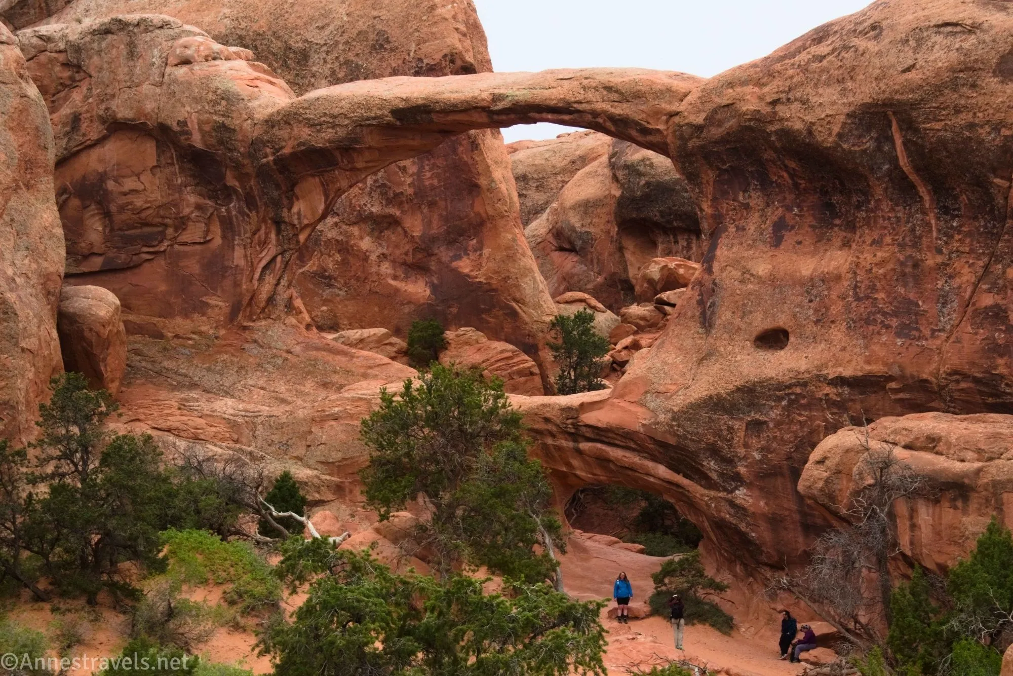Double O Arch from above (aka from the fin before descending the trail down to the base of the arch) in Devils Garden, Arches National Park, Utah