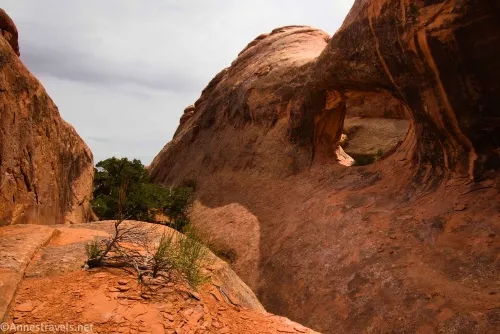 Hidden Arch (note that this is not the view you'll see while hiking up to it; I went beyond the arch and took this picture back toward Hidden Arch) in Devils Garden, Arches National Park, Utah