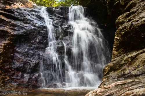 The lowest drop of the Upper Cascades is all you can see from below, Hanging Rock State Park, North Carolina