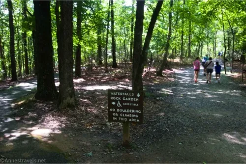 Sign for the Rock Garden and Upper Cascades in Hanging Rock State Park, North Carolina