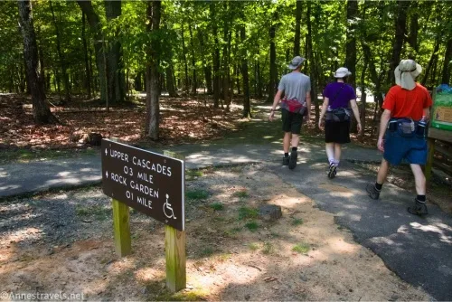 The sign marking the Upper Cascades Trailhead, Hanging Rock State Park, North Carolina