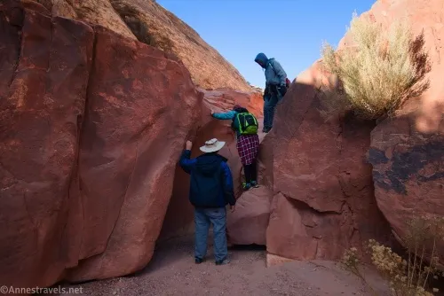 Scrambling back up Cove Canyon... I can only guess this is the bigger dryfall, but honestly, it's been 2.5 years since I took the photo and I don't remember exactly. Maze District of Canyonlands National Park, Utah