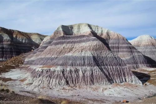 White, pink, and purple striped badlands