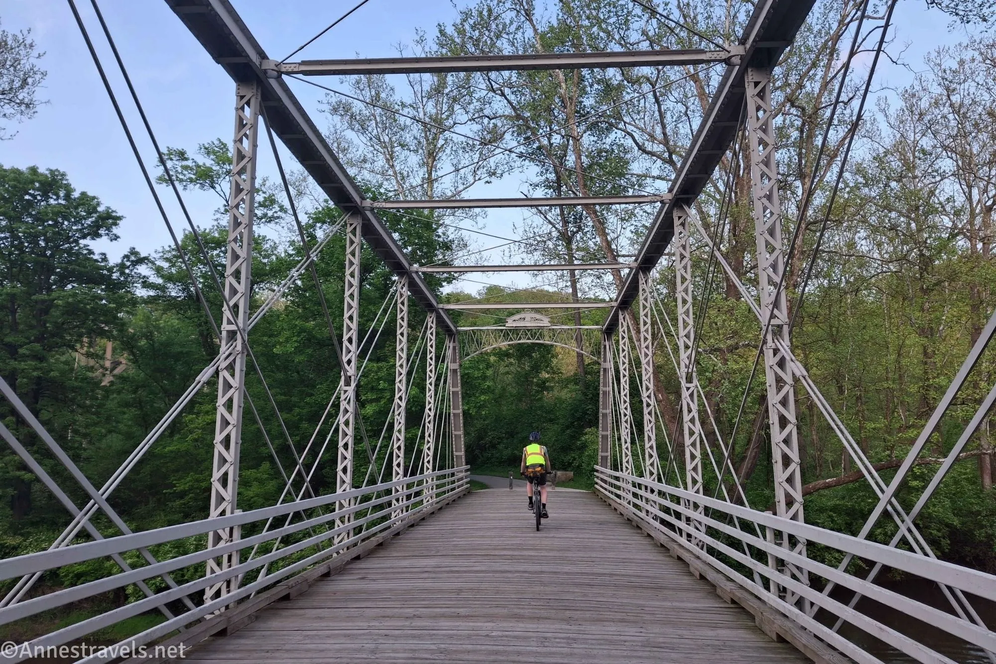 Biking across the old Station Road Bridge between the towpath and Breckville Station, Cuyahoga Valley National Park, Ohio